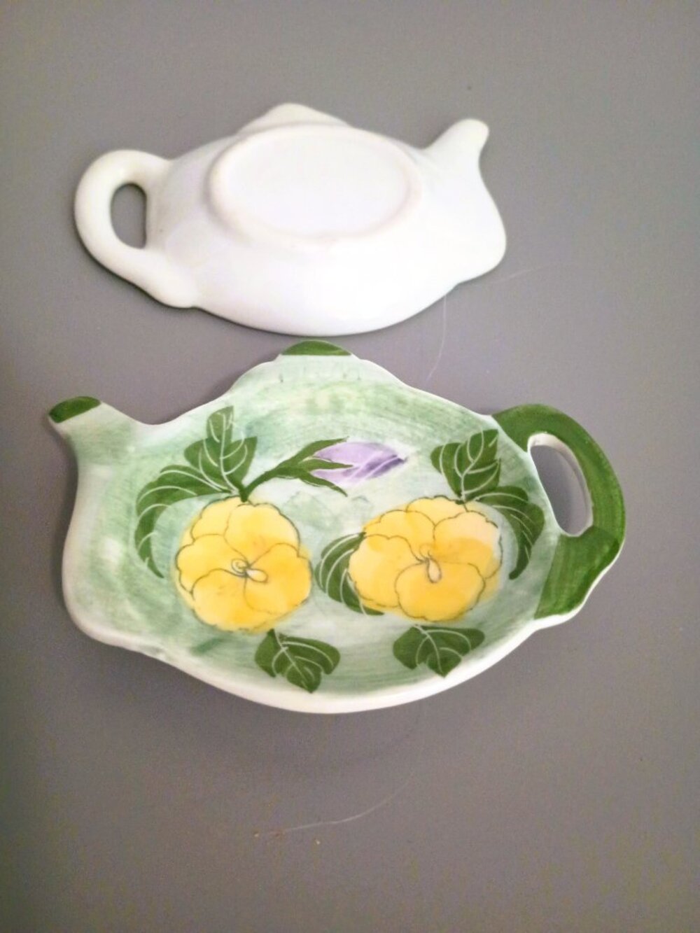 Vintage Andrea By Sadek Tea Bag Holder Set Ceramic Yellow Floral Pansy